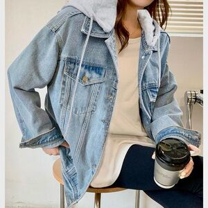 Denim Jacket with Gray Hood